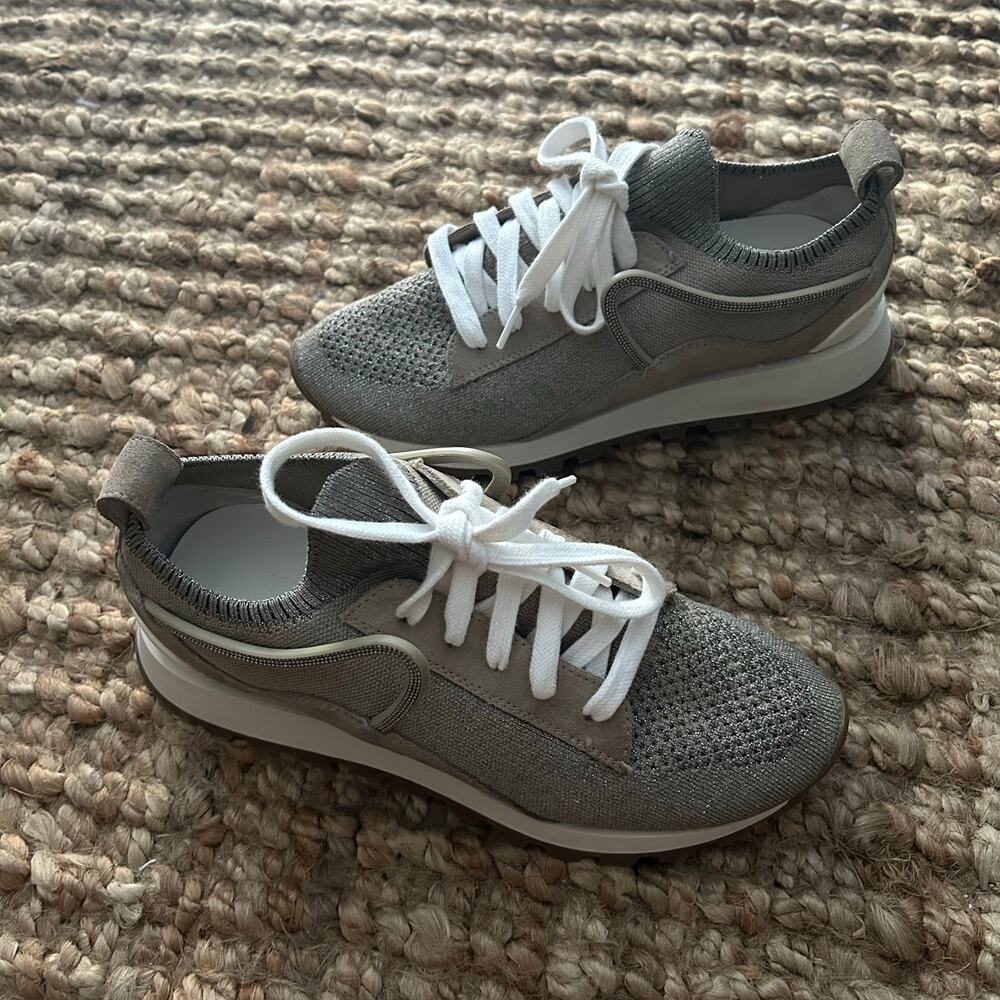 Brunello Cucinelli Knit Low-Top Sneakers Taupe Beige EU36 /US 6 – Monili Beading